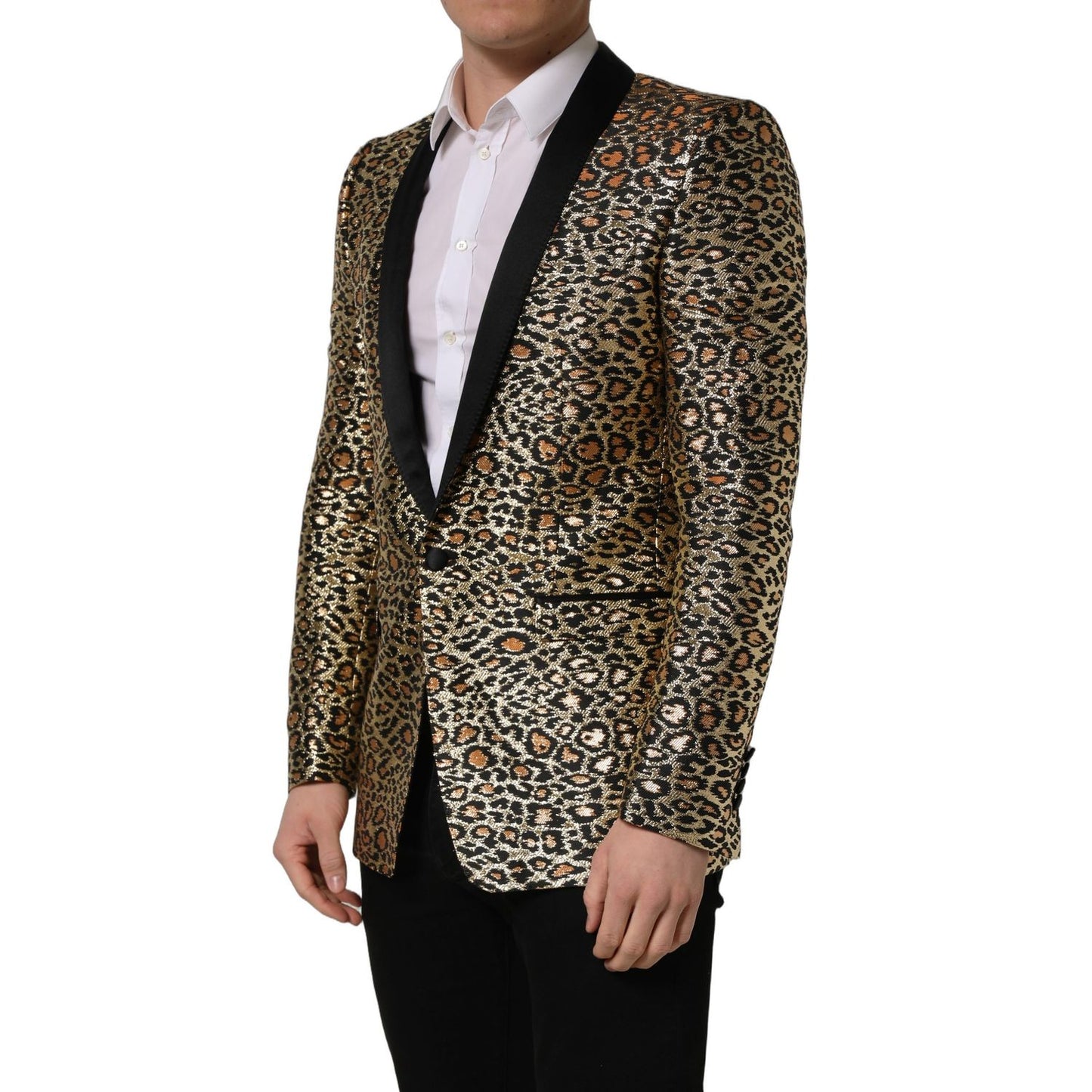 Dolce & Gabbana Gold Leopard Single Breasted Men Coat Jacket