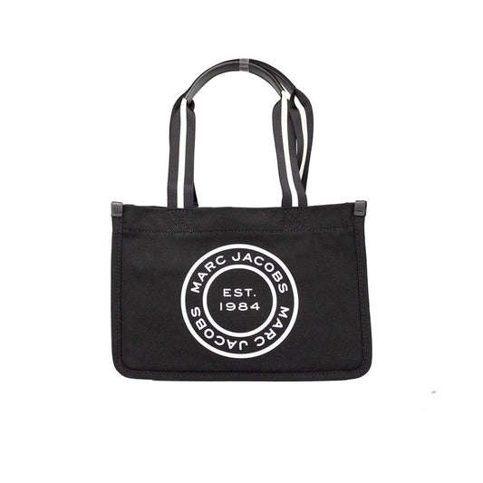 Marc Jacobs Medium Black Canvas Fabric Shoulder Convertible Tote Purse Bag