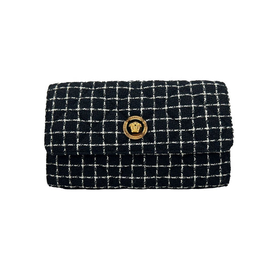 Versace Wallet On A Chain Fabric Black Crossbody Bag