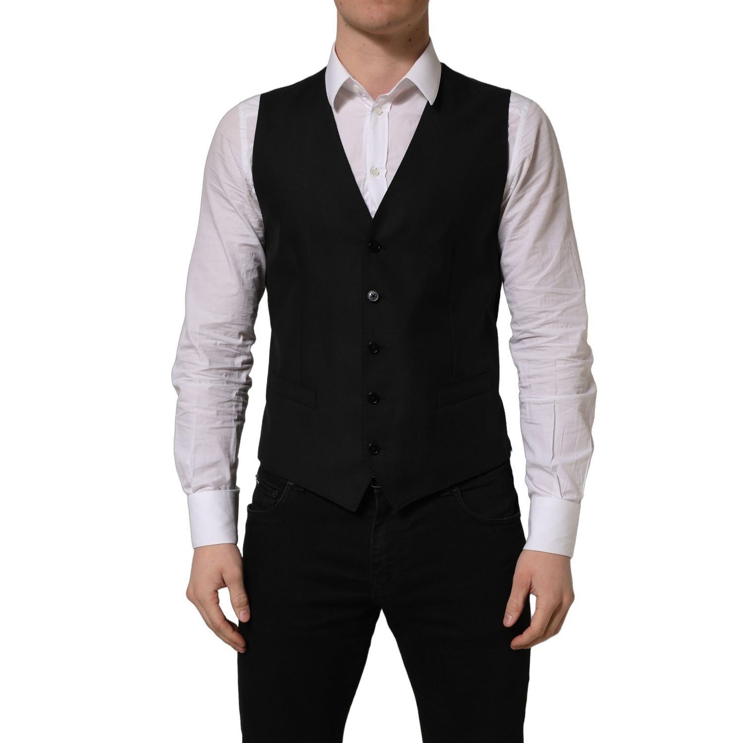 Dolce & Gabbana Black Wool Single Breasted Waistcoat Vest