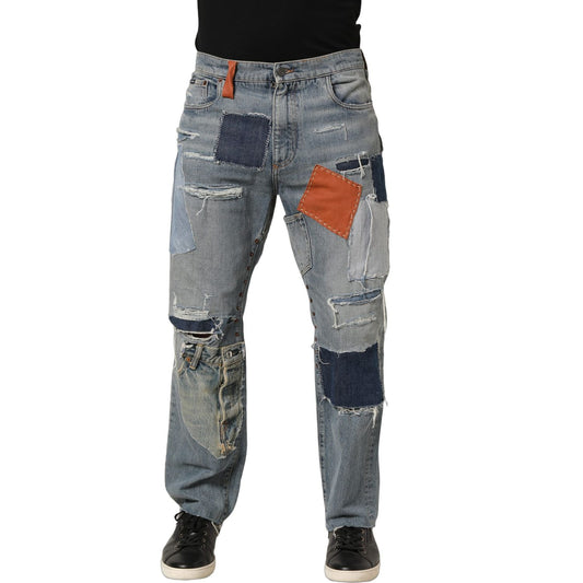 Dolce & Gabbana Blue Distressed Patchwork StraightDenim Jeans