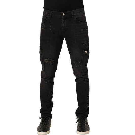 Dolce & Gabbana Black Distressed Cargo Cotton Men Denim Jeans
