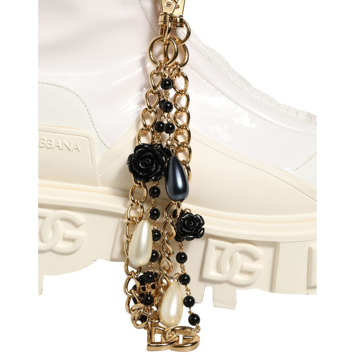 Dolce & Gabbana White Leather Rubber Logo Ankle Boots Shoes