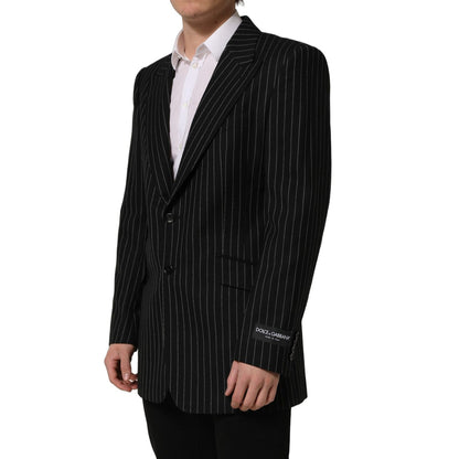 Dolce & Gabbana Dark Gray Stripes Wool Single Breasted Blazer