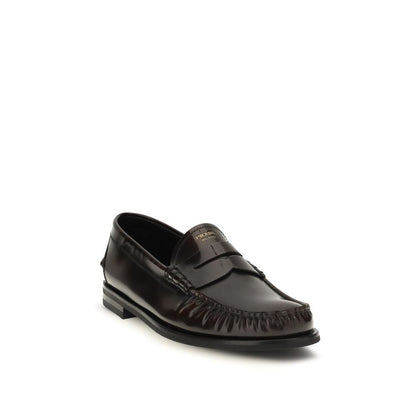 Prada Brown Calf Leather Bos Taurus Slip-On Loafers