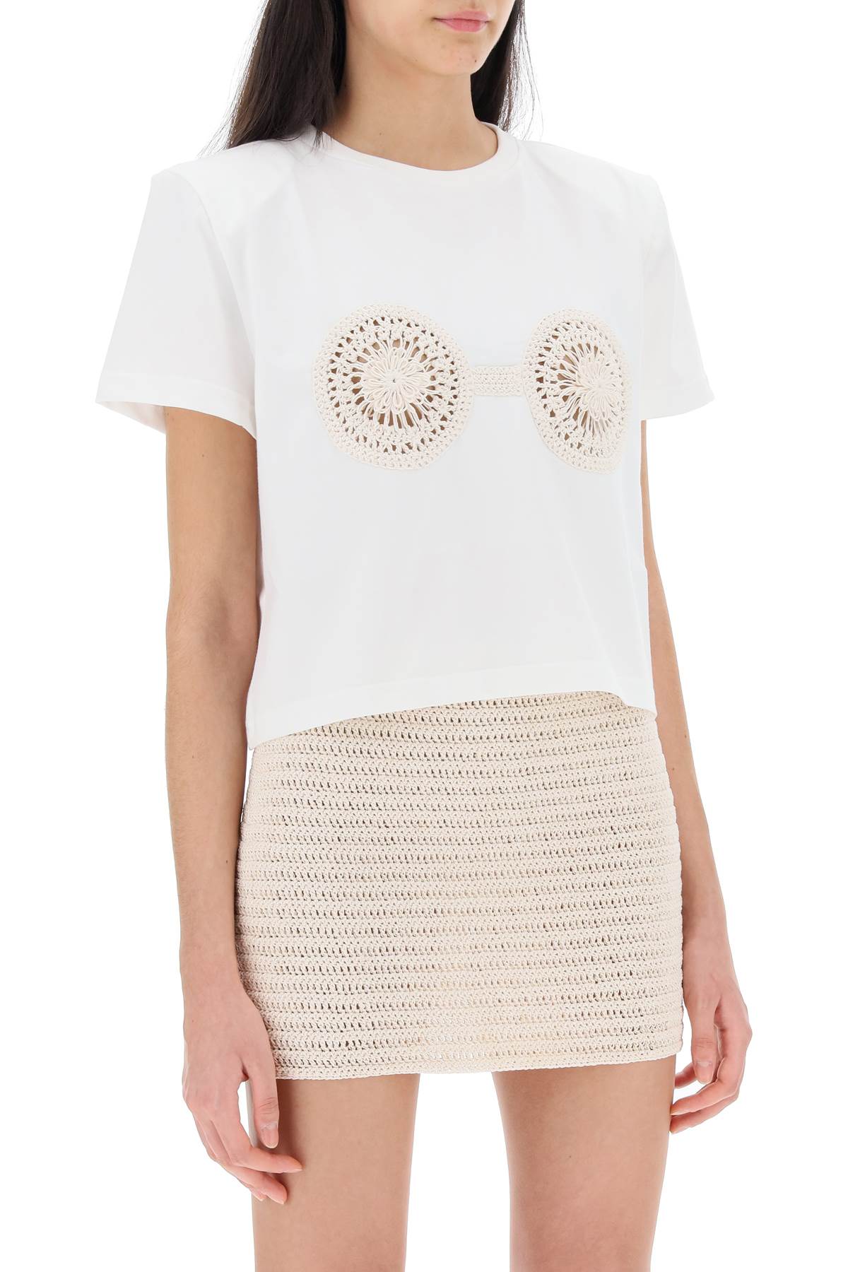 Magda Butrym cropped t-shirt with crochet insert Topwear Magda Butrym