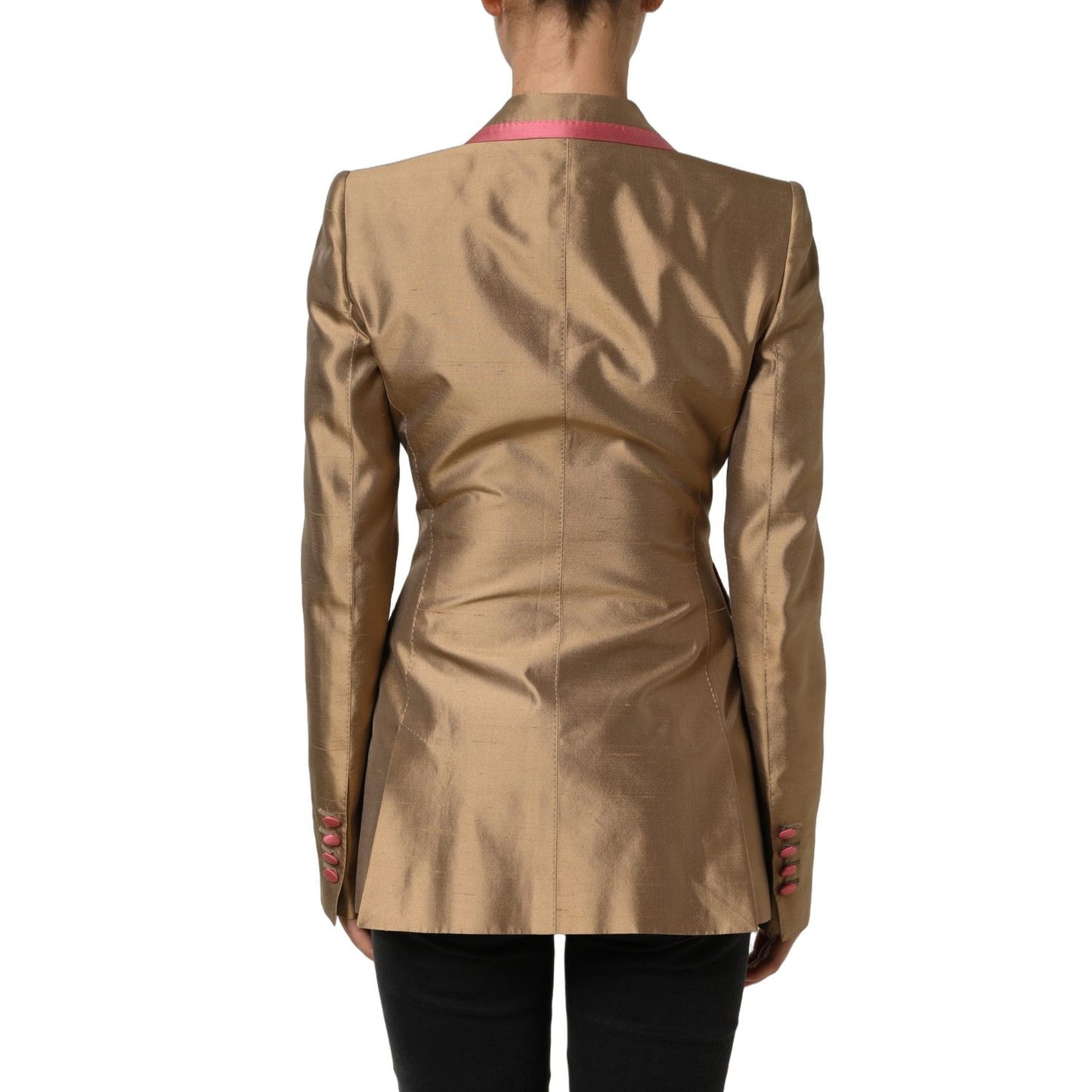 Dolce & Gabbana Gold Silk Double Breasted Coat Blazer Jacket