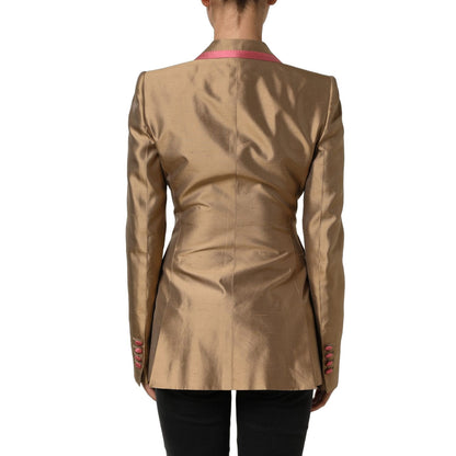 Dolce & Gabbana Gold Silk Double Breasted Coat Blazer Jacket