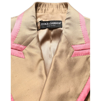Dolce & Gabbana Gold Silk Double Breasted Coat Blazer Jacket