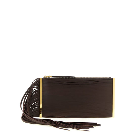 Elisabetta Franchi Brown Leather Clutch Bag