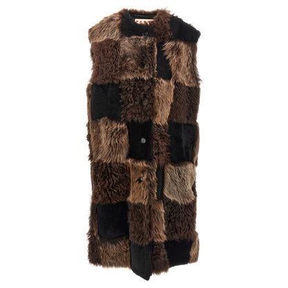 Marni Brown Lamb Fur Sleeveless Jacket