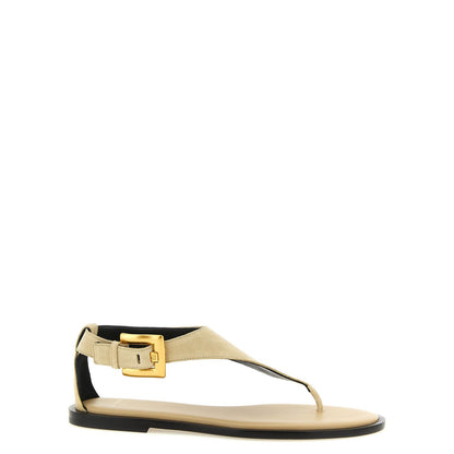 Balmain Beige Calfskin Flat Sandals