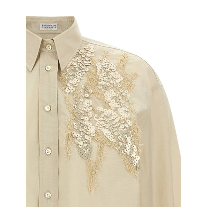 Brunello Cucinelli Beige Cotton Blouse
