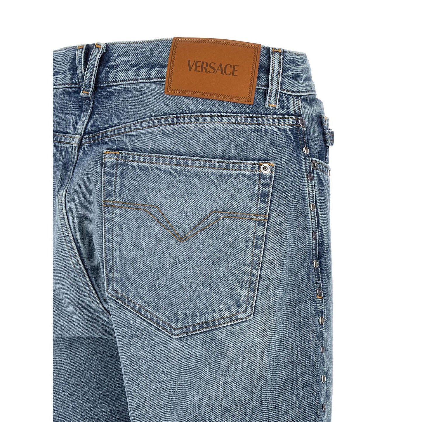 Versace Blue Cotton Straight-Leg Jeans