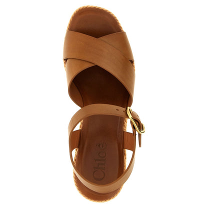 Chloé Brown Calfskin Wedge Sandals