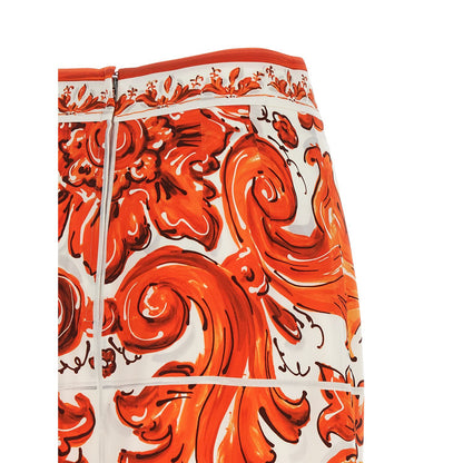 Dolce & Gabbana Orange Silk Midi Skirt