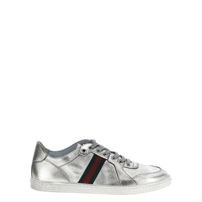 Gucci Silver Lamb Leather Athletic Sneakers