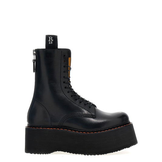 R13 Black Cowhide Lace-Up Boots