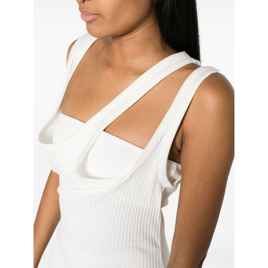 The Attico asymmetric-neckline ribbed dress White Dresses The Attico