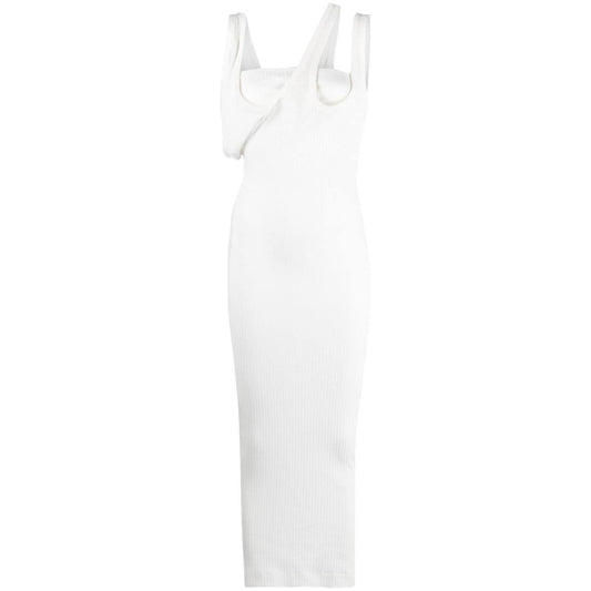 The Attico asymmetric-neckline ribbed dress White