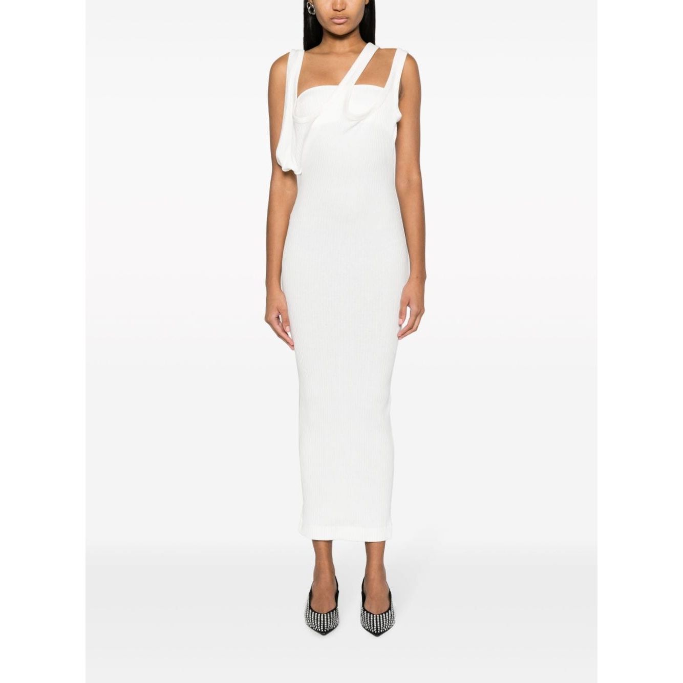 The Attico asymmetric-neckline ribbed dress White