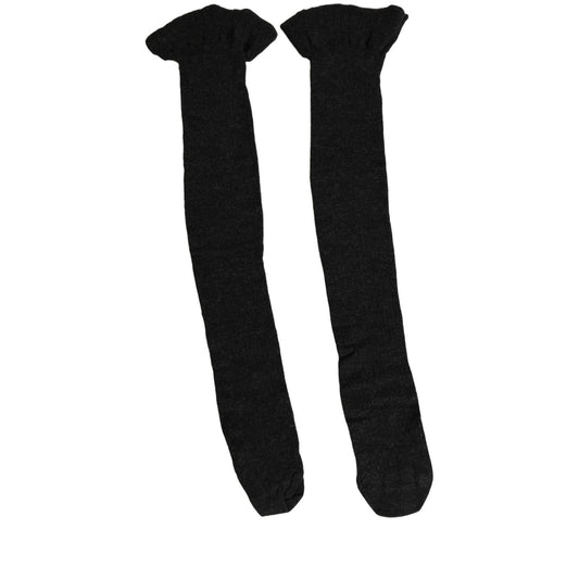 Dolce & Gabbana Black Wool Logo Calf Long Women Accessory Socks