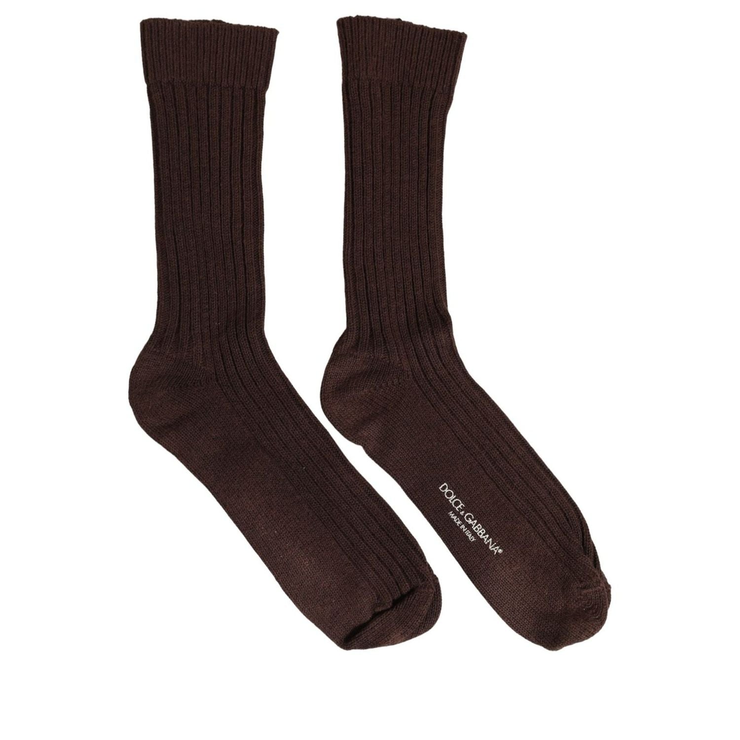 Dolce & Gabbana Dark Brown Wool DG Logo Mid Calf Accessory Socks