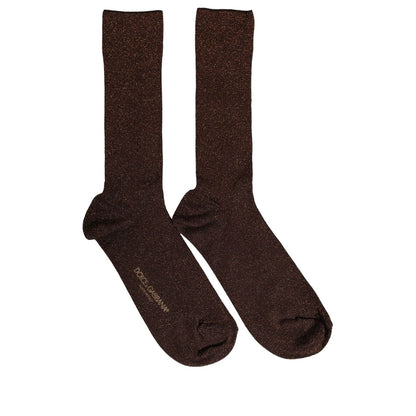 Dolce & Gabbana Dark Brown Viscose Logo Mid Calf Accessory Socks