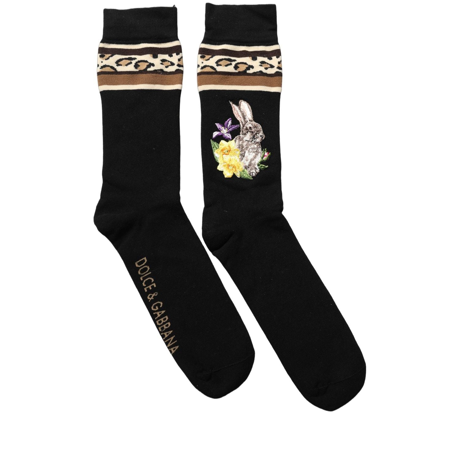 Dolce & Gabbana Black Rabbit Floral Wool Mid Calf Accessory Socks