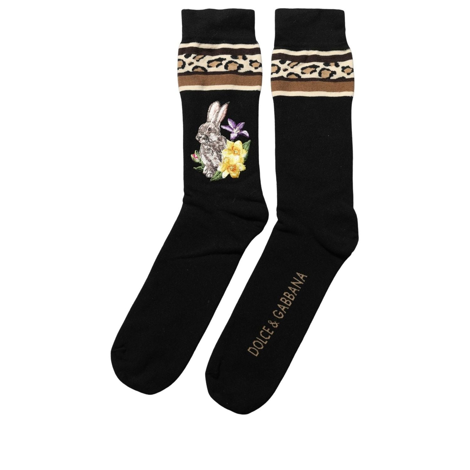 Dolce & Gabbana Black Rabbit Floral Wool Mid Calf Accessory Socks