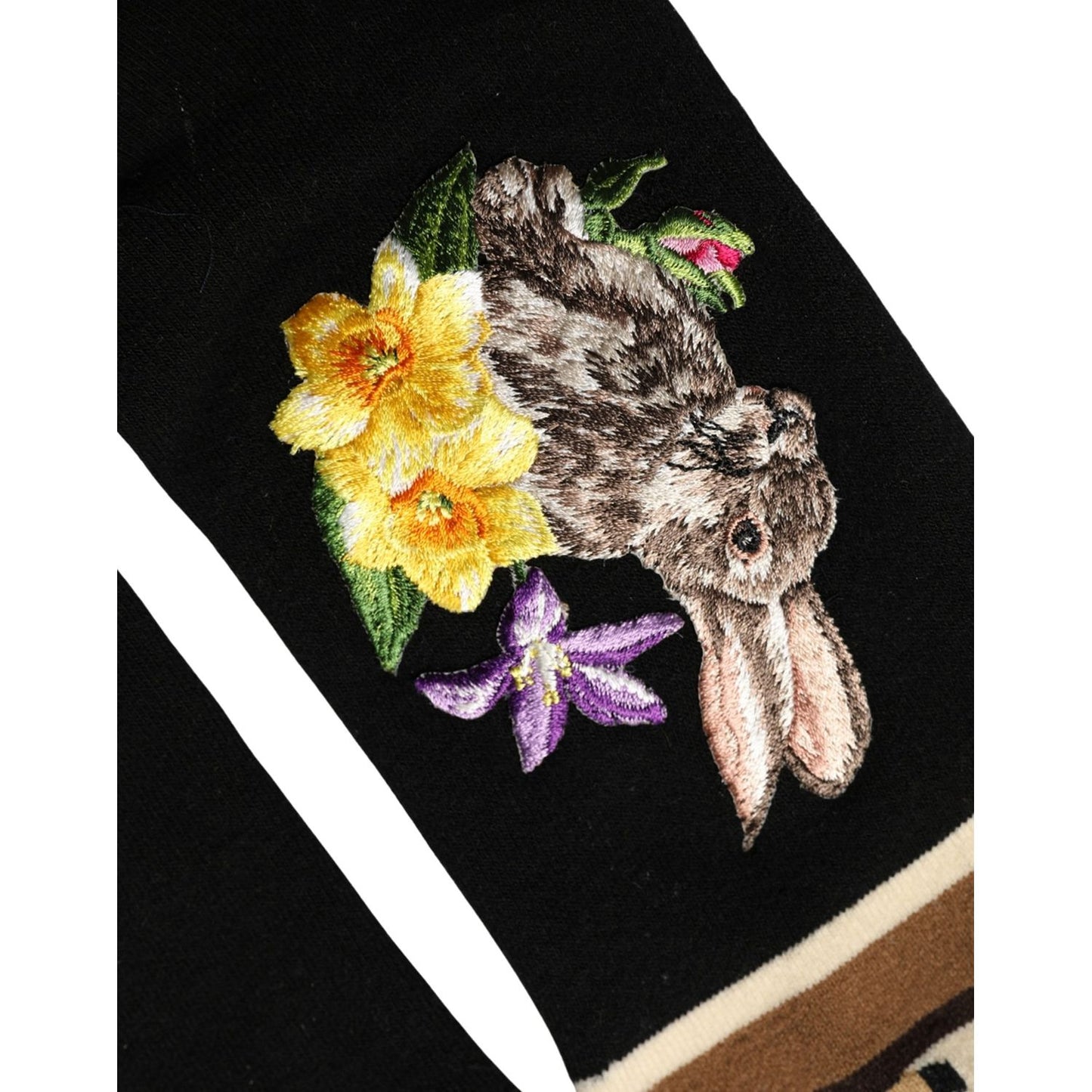 Dolce & Gabbana Black Rabbit Floral Wool Mid Calf Accessory Socks