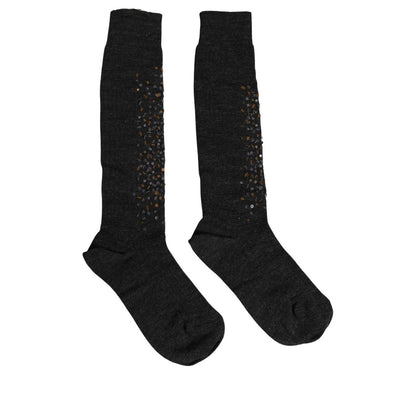 Dolce & Gabbana Dark Gray Sequined Wool Knee High Accessory Socks