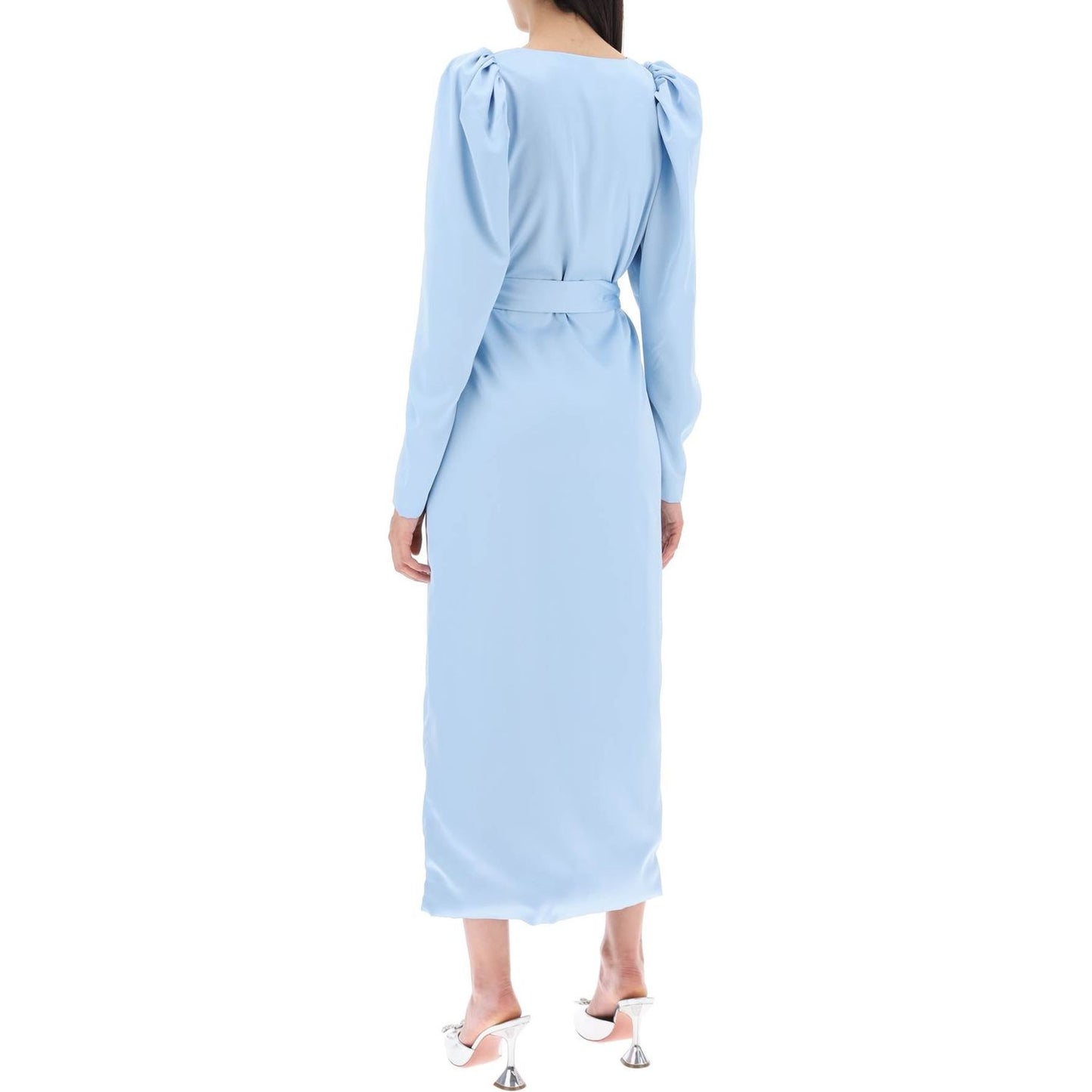 Rotate satin wrap midi dress with a crossover