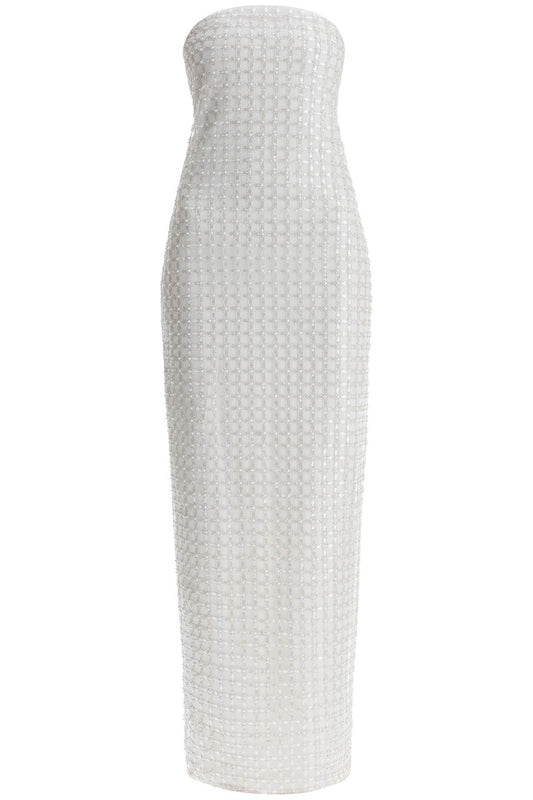 Rotate long white cotton bodycon dress with beads strapless Dresses Rotate