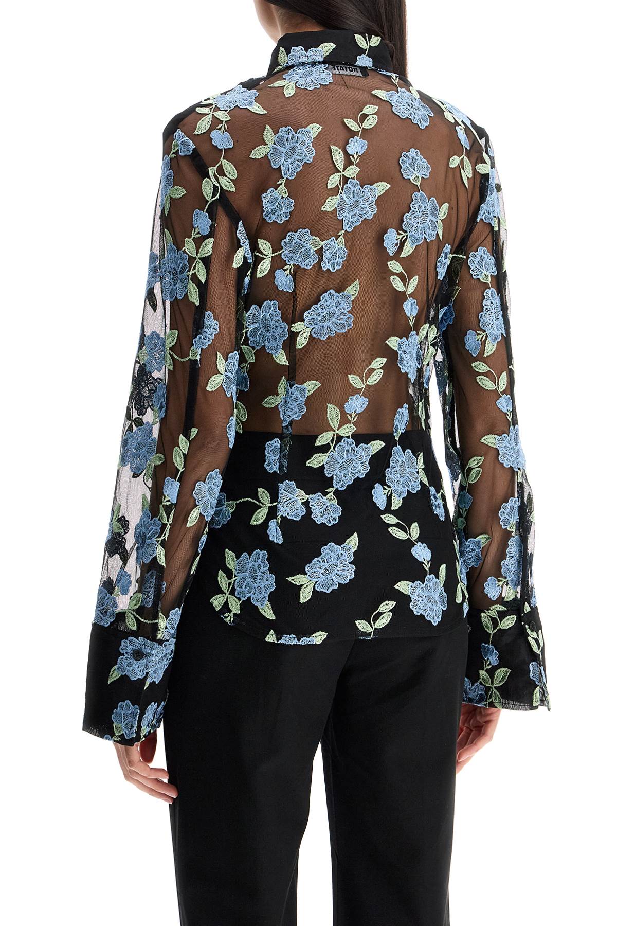 Rotate black mesh shirt with floral embroidery Topwear Rotate