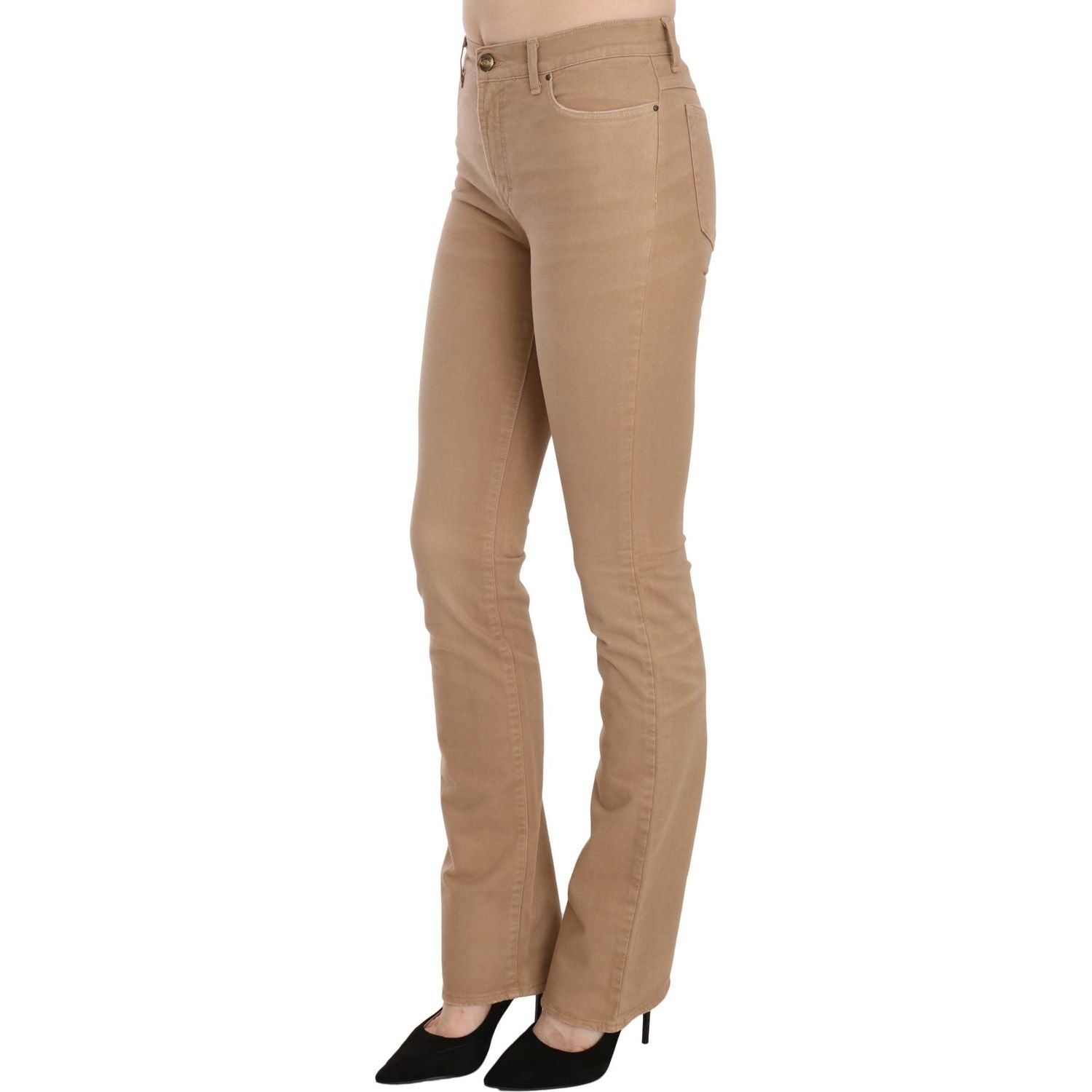 Just Cavalli Brown Cotton Stretch Mid Waist Skinny Trousers Pants