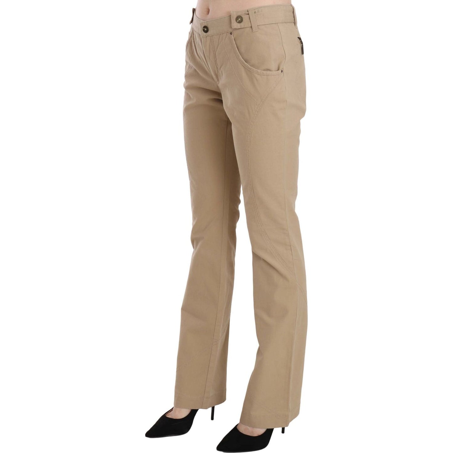 Just Cavalli Beige Mid Waist Straight Leg Pants Jeans & Pants Just Cavalli