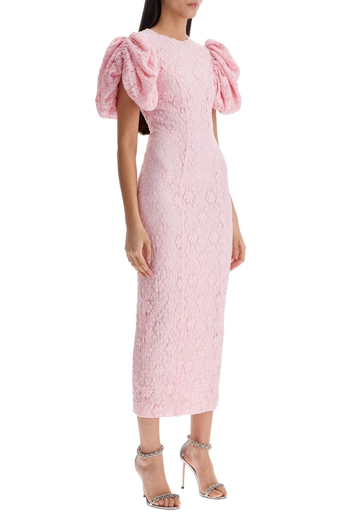 Rotate pink floral midi dress with puff sleeves in mixed materials Dresses Rotate