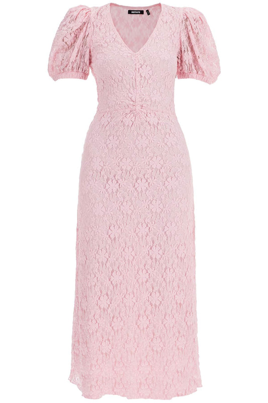 Rotate pink lace midi dress with puff sleeves Dresses Rotate