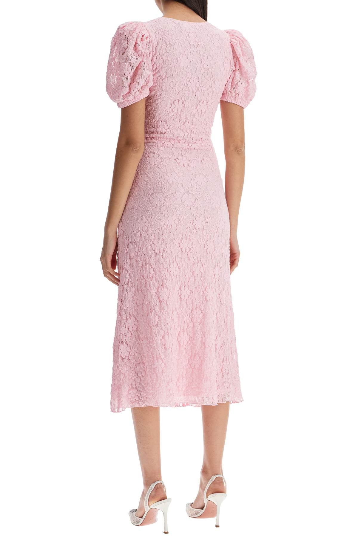 Rotate pink lace midi dress with puff sleeves Dresses Rotate