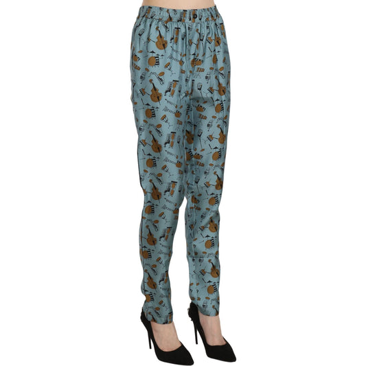 Dolce & Gabbana High Waist Tapered Silk Pants in Blue Print Dolce & Gabbana