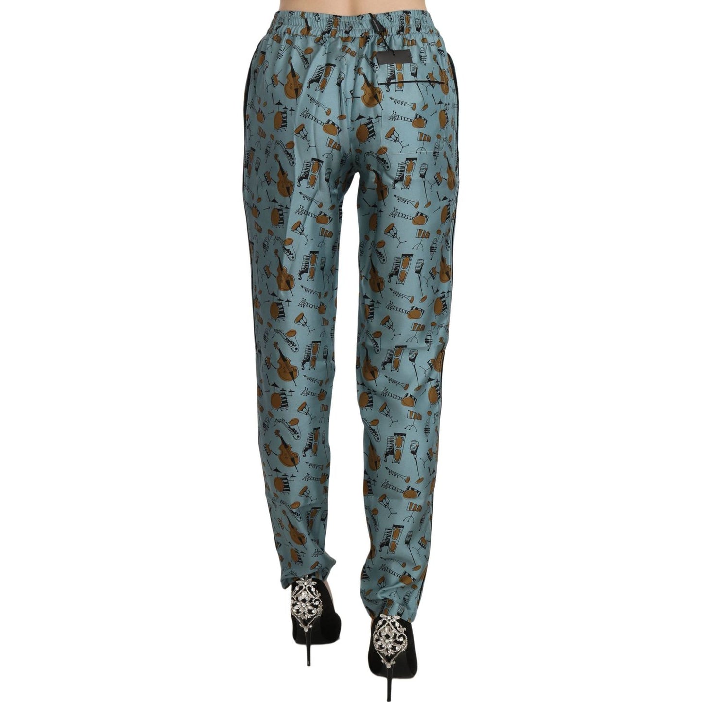 Dolce & Gabbana High Waist Tapered Silk Pants in Blue Print Dolce & Gabbana