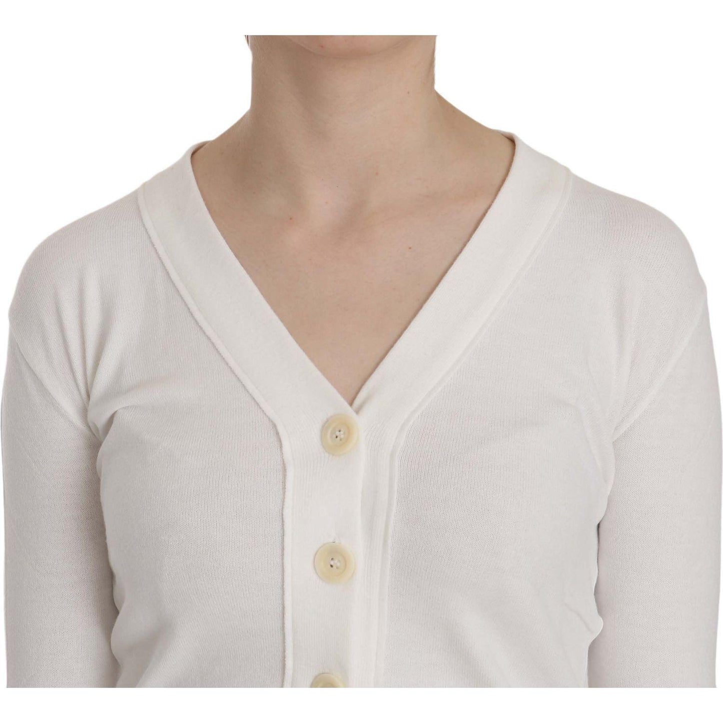 BYBLOS Elegant White V-Neck Cropped Cardigan Blouse BYBLOS