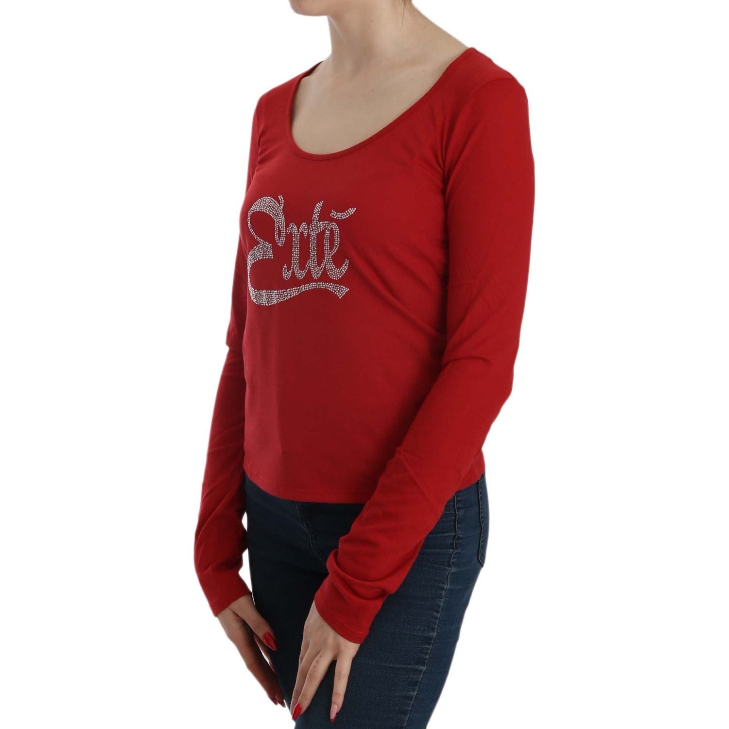 Exte Red Crystal Embellished Long Sleeve Blouse
