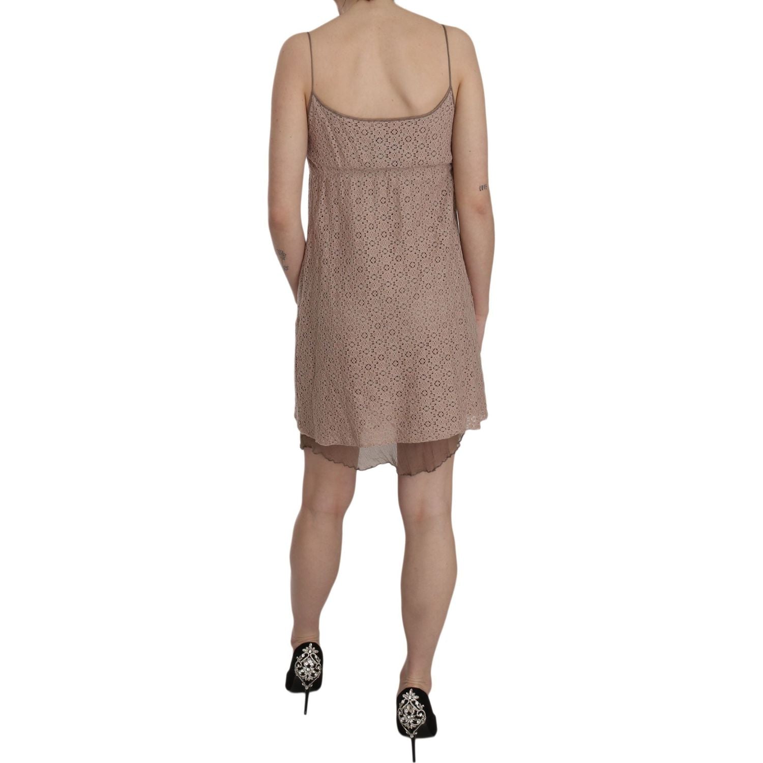 PINK MEMORIES Beige Spaghetti Strap A-line Mini Cotton Dress