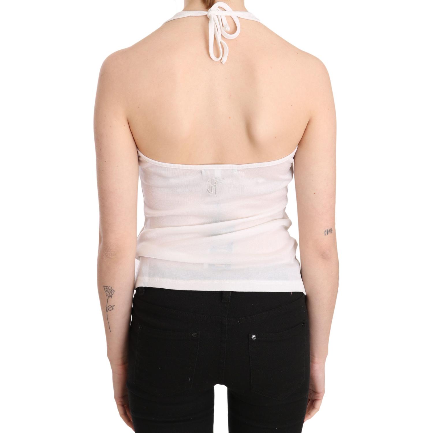 GF Ferre White Halter Cotton Sleeveless Casual Tank Top Blouse