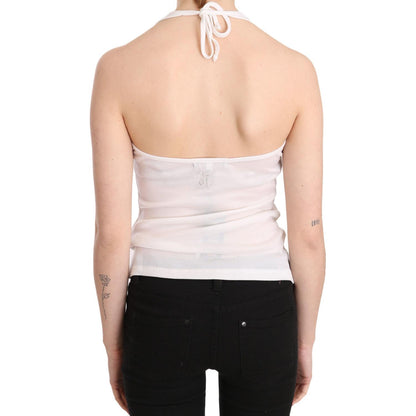 GF Ferre White Halter Cotton Sleeveless Casual Tank Top Blouse
