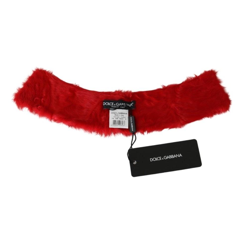Dolce & Gabbana Red Fur Neck Collar Wrap Lambskin Scarf