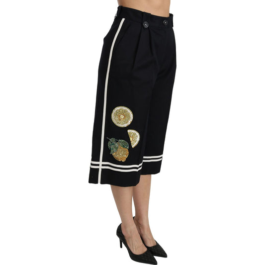 Dolce & Gabbana High Waist Palazzo Cropped Pants in Black Lemon Jeans & Pants Dolce & Gabbana