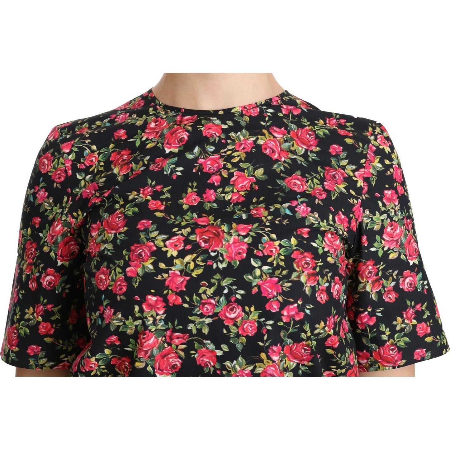 Dolce & Gabbana Elegant Black Floral Crew Neck Top Dolce & Gabbana